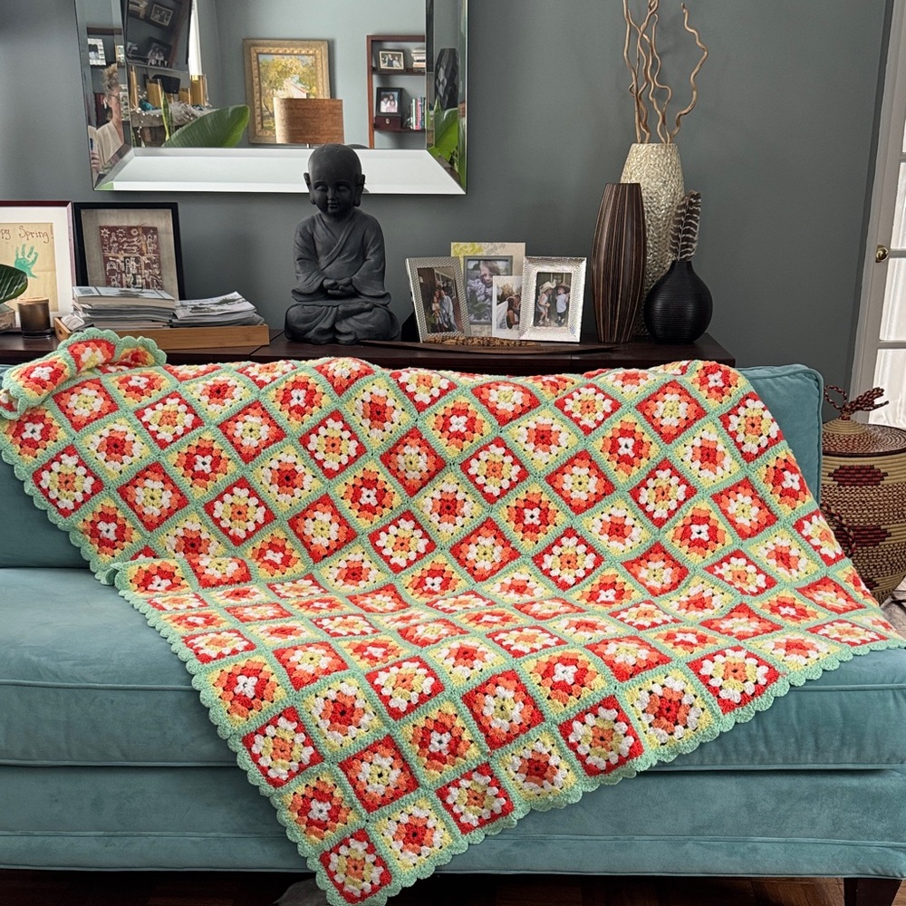 Handmade Granny Square knitted crochet blanket